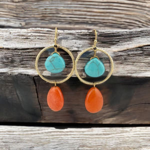 4/$15 Turquoise & Coral Statement Earrings